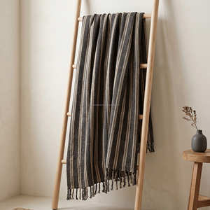 Manta de Algodón con Rayas Lineales Tejida a Mano para Sofá, Ideal para Sala de Estar Contemporánea y Decoración del Hogar, Venta al Por Mayor - Product Image 1