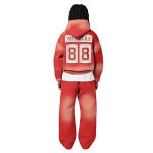 Nueva llegada de los hombres de invierno de 2 piezas para correr chándal de gran tamaño Boxy lavado desteñido apliques con capucha Loopback traje largo de talla grande - Product Image 2