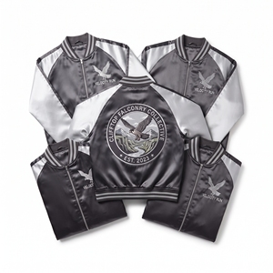 Wholesale Satin Varsity Jacket Brown Cream Sugar Shack Cabin Embroidered Letterman <b>Coat</b> Snap Button Outerwear Direct Factory - Product Image 6
