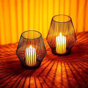 Lot de 2 piliers bougeoirs à cage métallique, pour décoration de cheminée, événements, fêtes et décorations de mariage. - Product Image 5