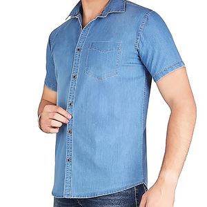 Chemises en denim bleu foncé pour homme, coupe ajustée, respirantes, 100% coton, manches longues, col rabattu, vêtements décontractés pour le travail, qualité supérieure - Product Image 3