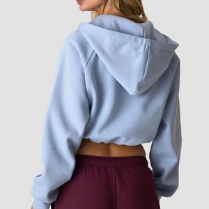 Custom Wholesale Womens <b>Cropped</b> Hoodie Breathable Solid Color <b>Zip</b>-<b>Up</b> Boxy Fit Cotton Stunning Hoodie Blank Activewear - Product Image 4