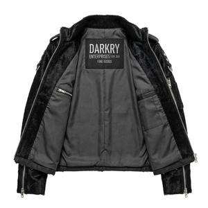 Chaqueta de Cuero Genuino Negra para Hombre al por Mayor Personalizada con Pelo, Estilo Motero, Bolsillos con Cadena de Metal Pesado, Proveedor de Prendas de Abrigo - Product Image 3