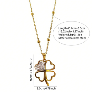 Collar con colgante en forma de corazón para mujer en acero inoxidable 304 con revestimiento chapado en oro de 18 quilates e incrustaciones de vidrio. - Product Image 6