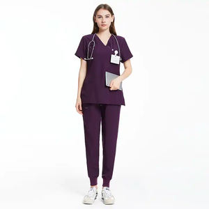 Conjuntos de uniformes médicos con estilo para mujer, uniforme de enfermera para Hospital, Tops exfoliantes elásticos, conjuntos de uniformes apilados para correr de manga corta para mujer - Product Image 4