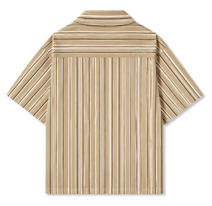 เสื้อเชิ้ตลำลองแขนสั้นลายทางสำหรับผู้ชาย ปกพับได้ ใส่ได้ในฤดูร้อน - Product Image 4