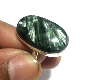 Bague en argent sterling 925 avec cabochon de séraphinite verte naturelle, motif floral bohème fait main, pierre précieuse de déclaration, vente en gros - Product Image 5