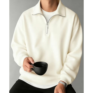 Men Oversized Half <b>Zip</b> Pullover Polyester Cotton Blend Casual Europe Streetwear Supplier - Product Image 2