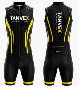 ชุดเสื้อจักรยาน TANVEX International Eco-Friendly 100% โพลีเอสเตอร์ สีดำ-เขียวมะนาว แขนกุด ซิปหลัง มีกระเป๋าหลัง รับสั่งทำสำหรับทีม - Product Image 5