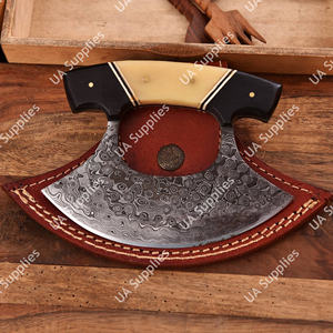 UA Supplies Hand Forged Damascus Steel OEM Customized Alaskan Ulu Chef Knife <b>Meat</b>/vegetable <b>Mincer</b> Bone Handle Ambidextrous - Product Image 2