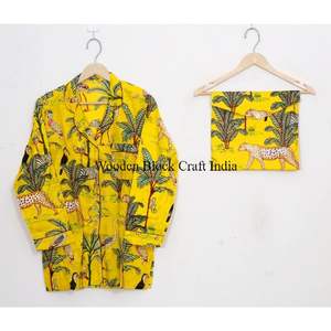 New Design Soft and Breathable Material Pure Cotton jungle Printed Designer Night Suits <b>Top</b> and Pajama Sets from India Wholesale - Product Image 2