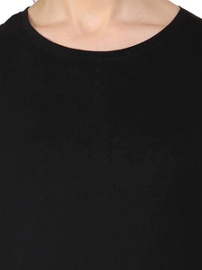 Camiseta de Manga Corta con Cuello Redondo para Mujer, Color Negro, Corte Regular, Informal, de Algodón Jersey, Transpirable, Color Sólido, para Todas las Temporadas - Product Image 2