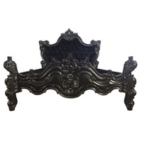 Rococo – meubles de chambre à coucher avec tête de lit rembourrée en tissu velours noir pour maison de Style français