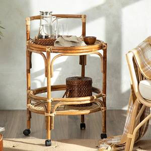 Carritos de comida de ratán para bares y cocinas domésticas, carritos móviles con ruedas para servir bebidas. - Product Image 5