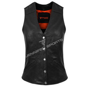 Chaleco de Motocicleta Clásico de Piel de Cordero Auténtica para Mujer, Corte Ajustado, Ropa de Invierno, Chaqueta Casual de Motociclista con Cierre de Botones - Product Image 1
