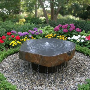 Fontaine de jardin extérieure en pierre de basalte naturelle avec base de support et trou central pré-percé, design moderne, garantie 1 an - Product Image 6