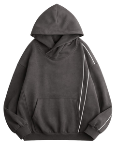 Sudadera con Capucha para Hombre, Color Gris Carbón, con Rayas Laterales en Contraste, Estilo Casual Urbano, Felpa de Algodón, Bolsillo Canguro - Product Image 1