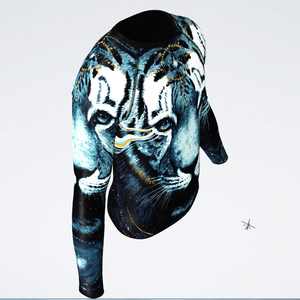 T-shirt de compression à manches longues pour homme, motif tigre blanc, design artistique et cosmique, pour entraînement sportif et performance en salle de sport - Product Image 3