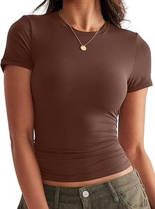 Camiseta elástica de verano para mujer, informal, de cuello redondo, manga corta, bonita, de spandex y poliéster, blusas, tops, baratas y a la moda. - Product Image 3
