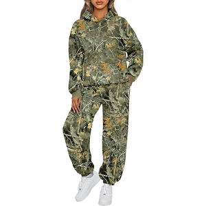 Conjunto de Sudadera con Capucha de Algodón y Forro Polar para Mujer, Pantalones Deportivos de Pierna Recta, Atuendo Cómodo con Estampado de Camuflaje - Product Image 2