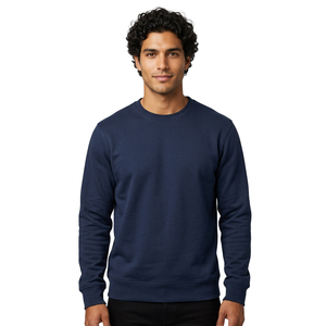 Men's <b>Navy</b> Blue Solid Crew Neck Pullover <b>Sweatshirt</b> Casual Long Sleeve Unlined Top - Product Image 2