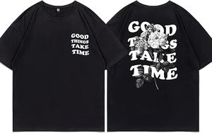 T-shirts graphiques vintage pour hommes, imprimé floral et lettres surdimensionnés, style streetwear rétro, décontractés, coupe ample, en coton - Product Image 6