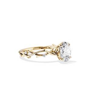 Anillo de compromiso de diamantes de corte ovalado para mujer, engaste de oro amarillo con estilo floral - Product Image 3