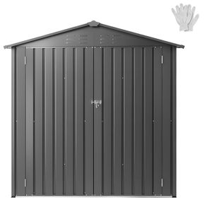 Caseta de Almacenamiento Metálica para Jardín de 6 x 4 Pies con Puerta con Cerradura, 4 Ventiladores de Rejilla y Techo a Dos Aguas para Almacenamiento en Exteriores - Product Image 1