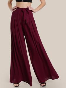 Pantalon Palazzo Plissé Taille Haute Décontracté à Jambes Larges en Velours Côtelé Respirant et Antistatique pour Femmes Grandes Tailles avec Liens à Nouer - Product Image 5