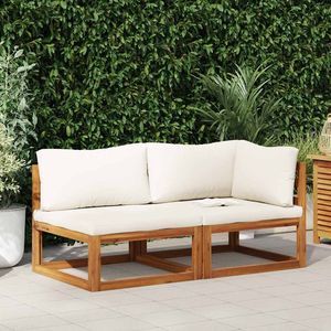 Conjunto de Sofás de Jardín en Blanco Crema y Madera Natural - Product Image 1
