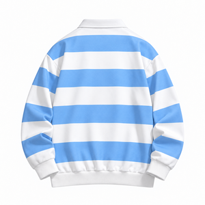 Camiseta de Manga Larga para Hombre TREZZA, Cuello Redondo, Corte Holgado Informal, Blanca y Azul, Tejida, 100% Algodón, Secado Rápido, Antiarrugas, Transpirable - Product Image 2