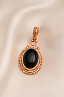Pendentif ovale en argent sterling avec onyx noir serti clos, filigrane en spirale, plaqué or rose, fait main, bijoux artisanaux pour femme