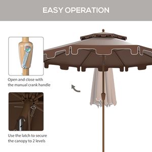 Ombrellone da Giardino Marrone da 2,5m/2,7m/3m con Manovella Inclinabile a Pulsante in Acciaio Inossidabile per Ristoranti e Spiagge - Product Image 5