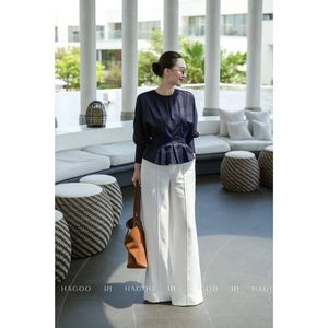 Q760 Women <b>Linen</b> Pant Set Sleeveless Pleated <b>Top</b> and Wide Leg Full Length Trousers Summer Outfit - Product Image 6