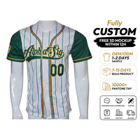 Maillot de baseball personnalisé Alpha Sig sublimé, rayé blanc et vert, manches courtes, col en V, fermeture boutonnée, unisexe, respirant, séchage rapide