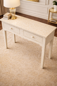 Table console décorative en bois massif avec incrustations en os, table de rangement avec tiroirs pour entrée, couloir, salon - Product Image 4