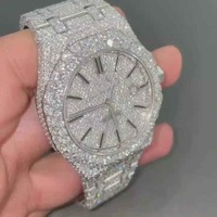 Jam Tangan Mewah Full Iced Out 41MM Berlian Moissanite Baja Tahan Karat Otomatis Tampilan Tanggal Hip Hop Pria Pave Wristwatch