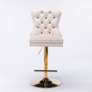 A & A Furniture Taburetes de Bar de terciopelo giratorios dorados gruesos Altura de asiento ajustable 27-35 pulgadas Taburetes de Bar modernos cómodos con mechones - Product Image 2