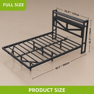 Modern Modular Metal Queen <b>Bed</b> Frame with <b>LED</b> Lighting and Storage Shelf for Bedroom - Product Image 6