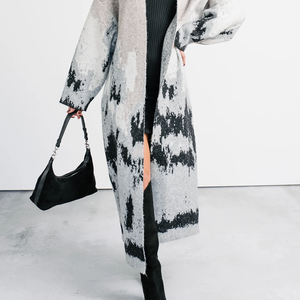 Cardigan long en tricot motif montagne abstraite Alpine Trail, coupe ample, devant ouvert, motif uni, hiver, laine/cachemire - Product Image 3