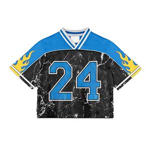 T-shirt en coton tricoté Boxy imprimé personnalisé pour hommes Streetwear 3D maillot de sport rétro vintage délavé été décontracté solide - Product Image 1