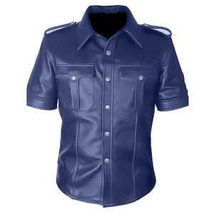 Mens Smooth Faux Leather <b>Shirt</b> Short Sleeve <b>Button</b> Closure Fashion Top for Relaxed Daily Dressing Casual Events and Modern Wear - Product Image 1