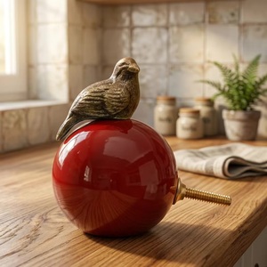 Modern Brass Round Red <b>Ceramic</b> Ball Cabinet Handle Eco-Friendly Easy Installation Durable Kitchen Furniture Decor - Product Image 1