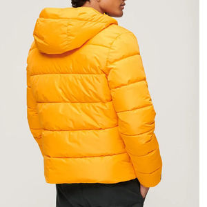 Men's Hooded Puffer Jacket Solid Yellow <b>Warm</b> Padded Insulated Winter Wear Lightweight Zipper Front Comfortable 100% Nylon - Product Image 3