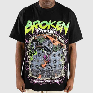 T-shirt noir pour homme, manches courtes, col rond, imprimé, style ample, coupe oversize, 100% coton, logo sur le devant, anti-plis - Product Image 5