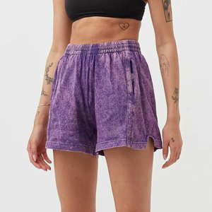 Shorts décontractés pour femmes à taille haute en molleton violet, coupe ample, avec poches, en coton tricoté respirant, très demandés - Product Image 1