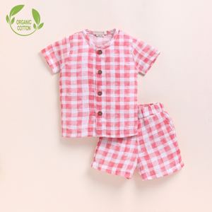 Premium Quality Organic Muslin Baby Clothing Sets Jabla with <b>Pink</b> Checks Print - Product Image 1