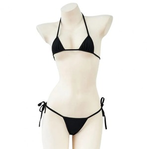 Conjunto de Bikini Blanco Sólido con Tiras y Joyería, Top Triangular Micro y Braguita con Lazos Laterales, Traje de Baño para Vacaciones en la Playa - Product Image 2