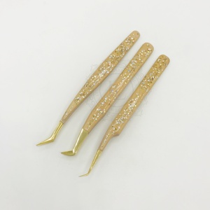 Pinzas de pestañas de silicona con Base de melocotón multibrillo hechas a mano de calidad superior recién llegado pinzas de Punta chapadas en oro etiqueta personalizada - Product Image 5