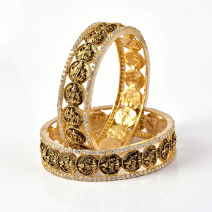 <b>Ruby</b> Gold Trendy Brass Wedding Bangle Pair 22K Gold Plated Bridal Bangles Traditional Indian Wedding Jewelry - Product Image 3